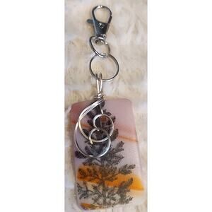 Tree Bag Charm Pendant Clip Sunrise Sunset Silver Tone Rear View Zipper Pull
